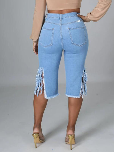 Ripped Fringe Capri Jeans